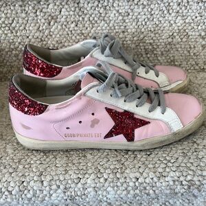 Golden Goose Pink and Red Distressed Sneakers
